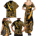 Childhood Cancer Awareness Personalised Family Matching Summer Maxi Dress and Hawaiian Shirt Aboriginal Ribbon Dot Painting