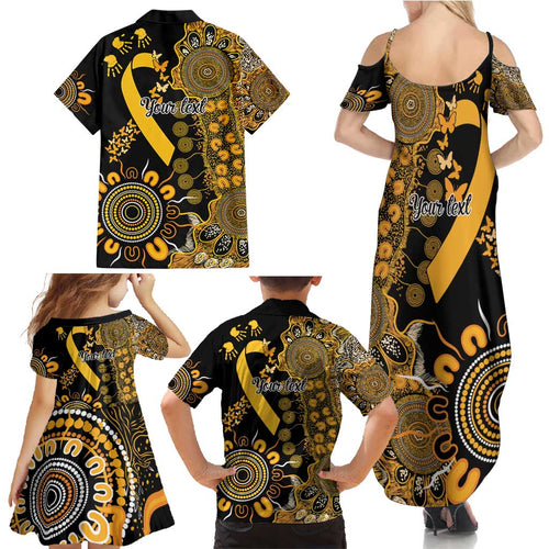 Childhood Cancer Awareness Personalised Family Matching Summer Maxi Dress and Hawaiian Shirt Aboriginal Ribbon Dot Painting