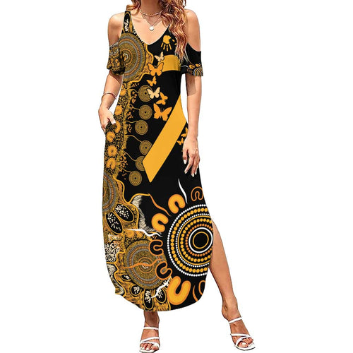 Childhood Cancer Awareness Personalised Family Matching Summer Maxi Dress and Hawaiian Shirt Aboriginal Ribbon Dot Painting