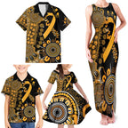 Childhood Cancer Awareness Personalised Family Matching Tank Maxi Dress and Hawaiian Shirt Aboriginal Ribbon Dot Painting
