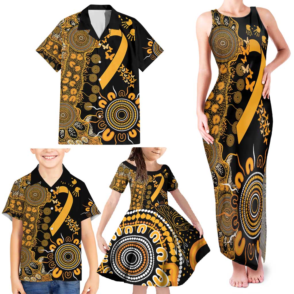 Childhood Cancer Awareness Personalised Family Matching Tank Maxi Dress and Hawaiian Shirt Aboriginal Ribbon Dot Painting
