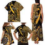 Childhood Cancer Awareness Personalised Family Matching Tank Maxi Dress and Hawaiian Shirt Aboriginal Ribbon Dot Painting
