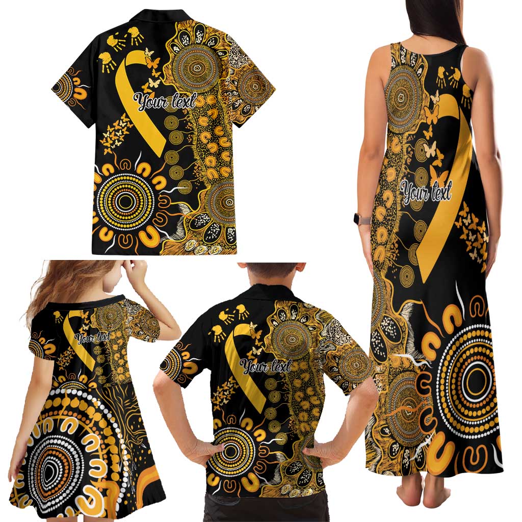 Childhood Cancer Awareness Personalised Family Matching Tank Maxi Dress and Hawaiian Shirt Aboriginal Ribbon Dot Painting