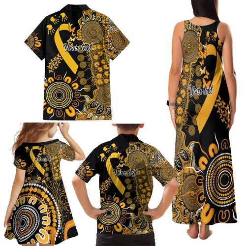 Childhood Cancer Awareness Personalised Family Matching Tank Maxi Dress and Hawaiian Shirt Aboriginal Ribbon Dot Painting