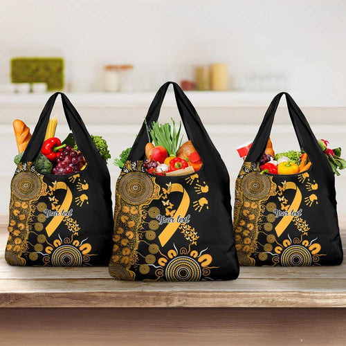 Childhood Cancer Awareness Personalised Grocery Bag Aboriginal Ribbon Dot Painting