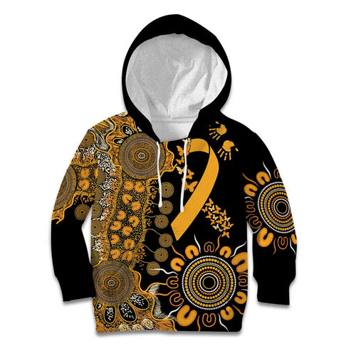 Childhood Cancer Awareness Personalised Kid Hoodie Aboriginal Ribbon Dot Painting