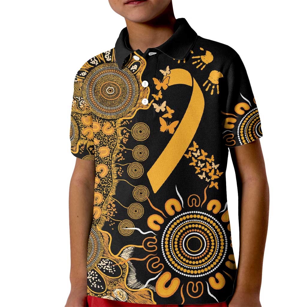Childhood Cancer Awareness Personalised Kid Polo Shirt Aboriginal Ribbon Dot Painting