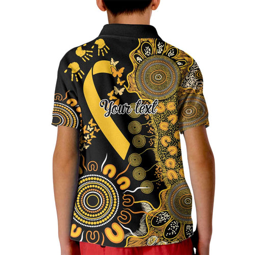 Childhood Cancer Awareness Personalised Kid Polo Shirt Aboriginal Ribbon Dot Painting