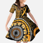 Childhood Cancer Awareness Personalised Kid Short Sleeve Dress Aboriginal Ribbon Dot Painting
