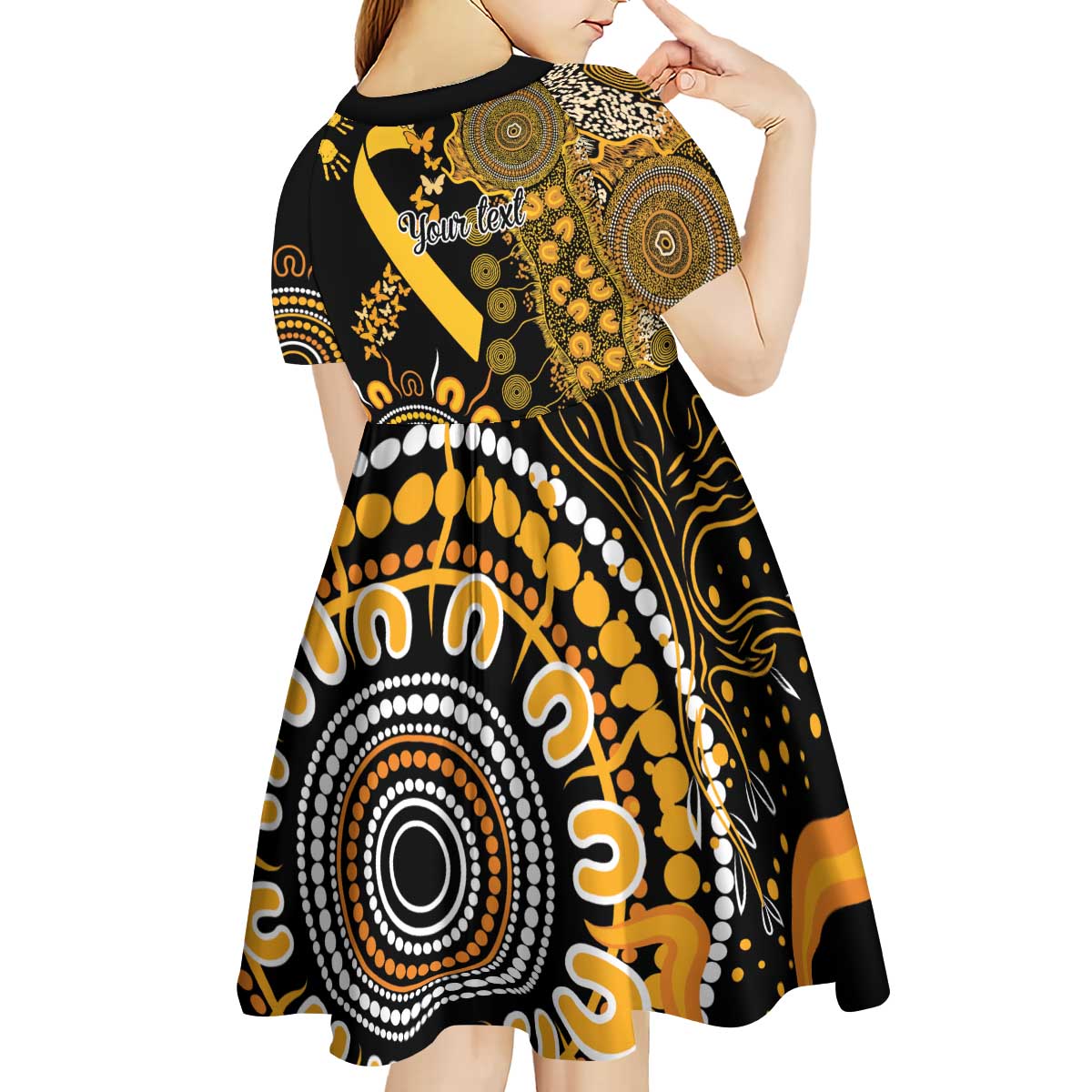 Childhood Cancer Awareness Personalised Kid Short Sleeve Dress Aboriginal Ribbon Dot Painting