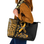 Childhood Cancer Awareness Personalised Leather Tote Bag Aboriginal Ribbon Dot Painting
