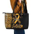 Childhood Cancer Awareness Personalised Leather Tote Bag Aboriginal Ribbon Dot Painting