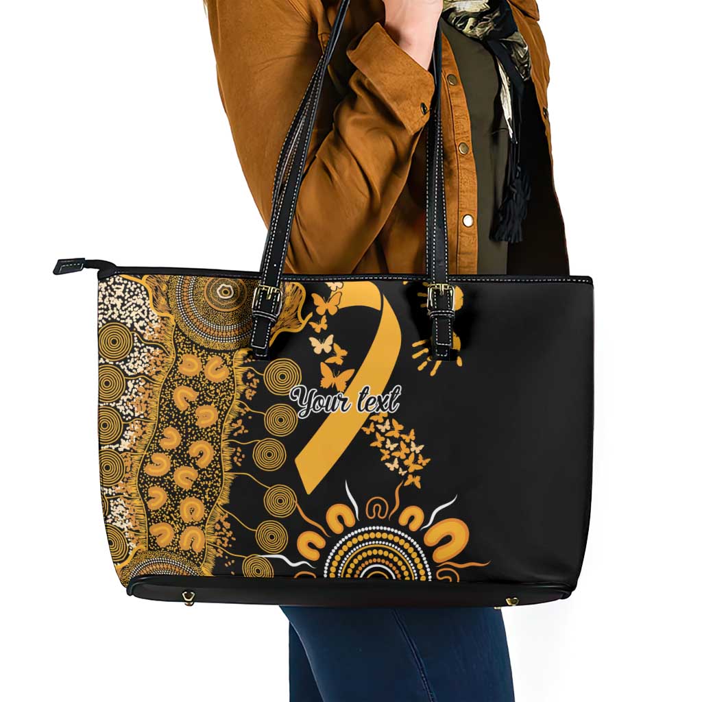 Childhood Cancer Awareness Personalised Leather Tote Bag Aboriginal Ribbon Dot Painting