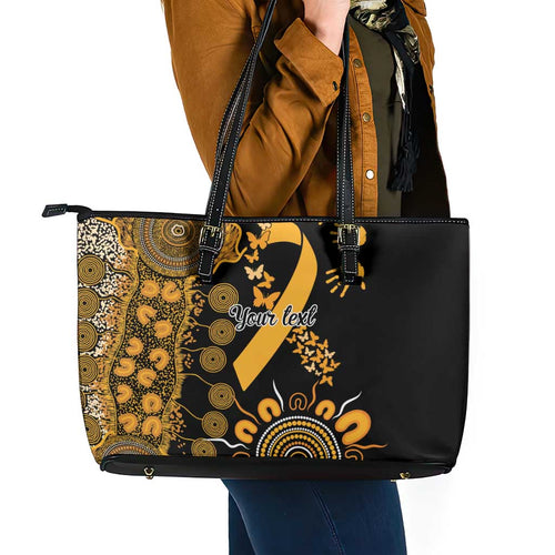 Childhood Cancer Awareness Personalised Leather Tote Bag Aboriginal Ribbon Dot Painting