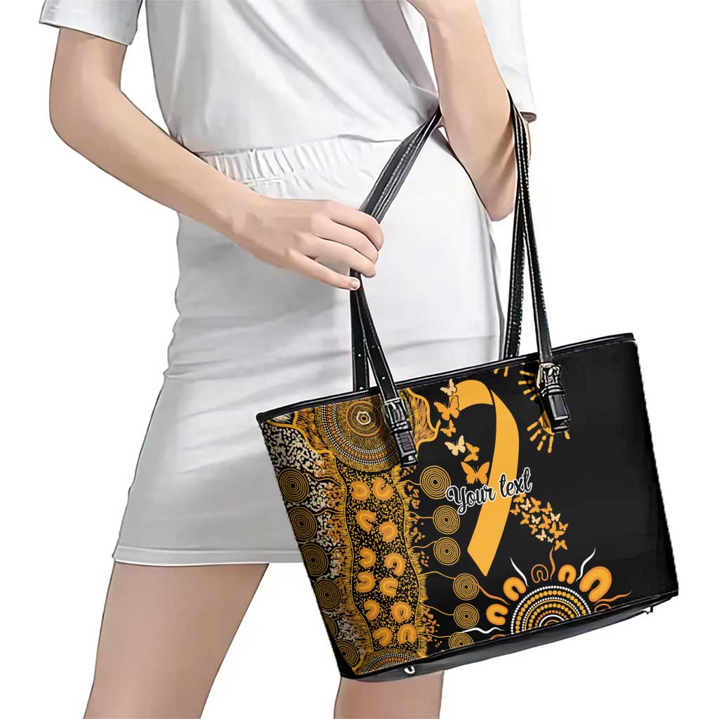 Childhood Cancer Awareness Personalised Leather Tote Bag Aboriginal Ribbon Dot Painting