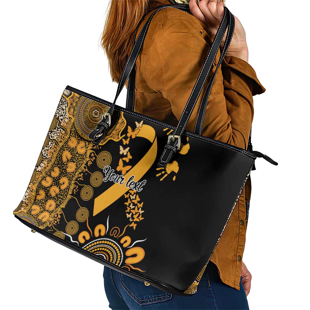 Childhood Cancer Awareness Personalised Leather Tote Bag Aboriginal Ribbon Dot Painting