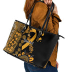 Childhood Cancer Awareness Personalised Leather Tote Bag Aboriginal Ribbon Dot Painting