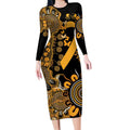 Childhood Cancer Awareness Personalised Long Sleeve Bodycon Dress Aboriginal Ribbon Dot Painting