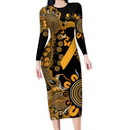 Childhood Cancer Awareness Personalised Long Sleeve Bodycon Dress Aboriginal Ribbon Dot Painting