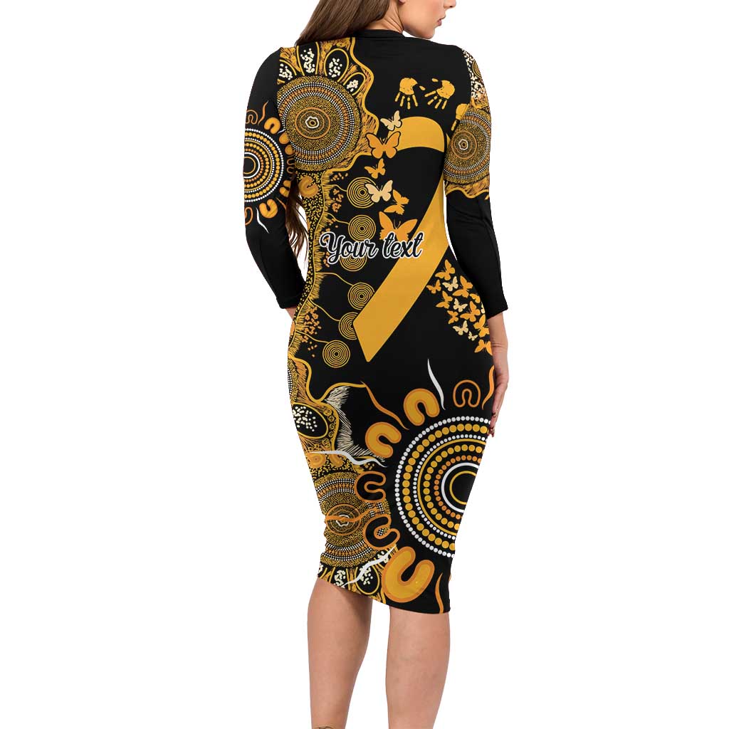Childhood Cancer Awareness Personalised Long Sleeve Bodycon Dress Aboriginal Ribbon Dot Painting