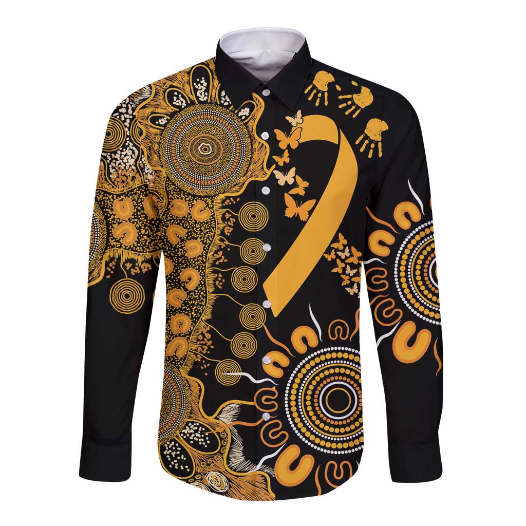 Childhood Cancer Awareness Personalised Long Sleeve Button Shirt Aboriginal Ribbon Dot Painting