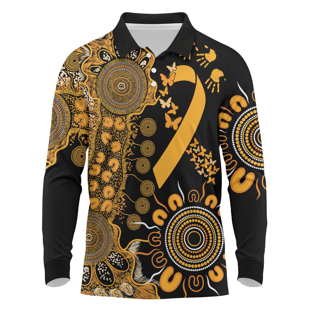 Childhood Cancer Awareness Personalised Long Sleeve Polo Shirt Aboriginal Ribbon Dot Painting