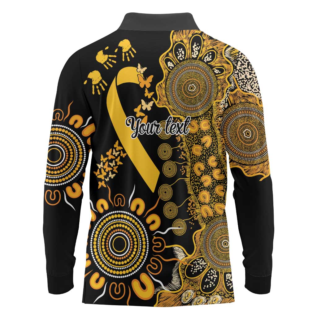 Childhood Cancer Awareness Personalised Long Sleeve Polo Shirt Aboriginal Ribbon Dot Painting