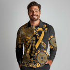 Childhood Cancer Awareness Personalised Long Sleeve Polo Shirt Aboriginal Ribbon Dot Painting