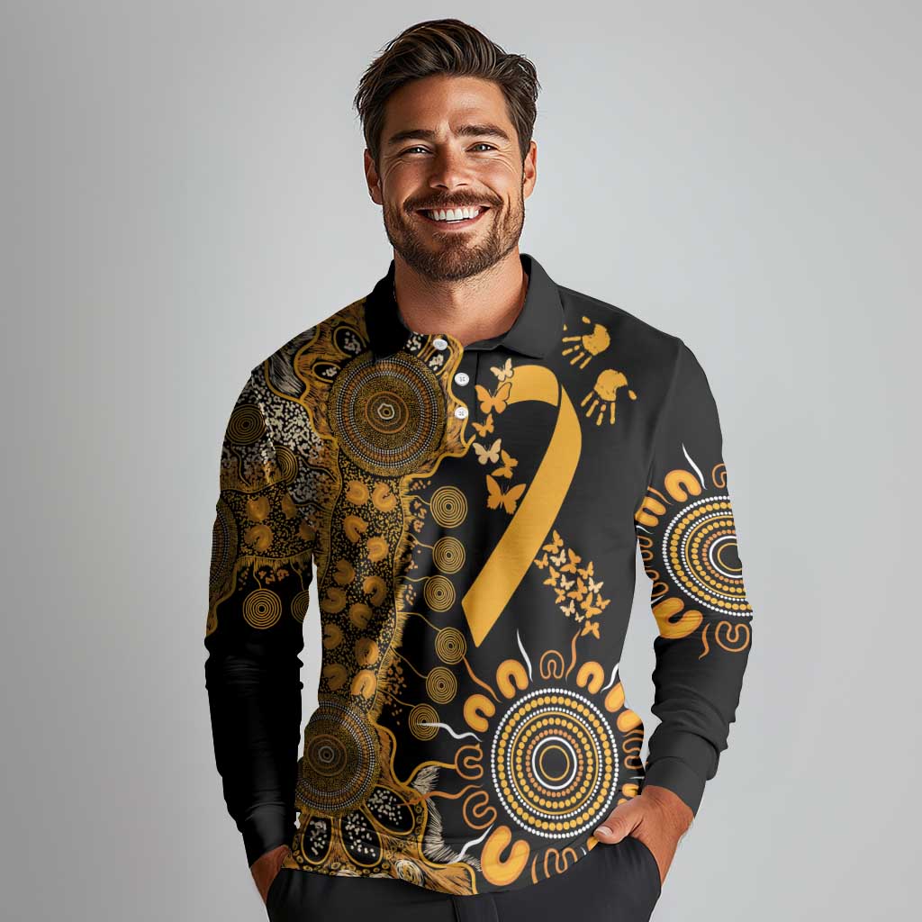 Childhood Cancer Awareness Personalised Long Sleeve Polo Shirt Aboriginal Ribbon Dot Painting