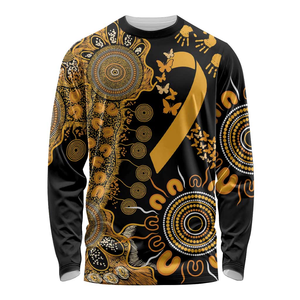 Childhood Cancer Awareness Personalised Long Sleeve Shirt Aboriginal Ribbon Dot Painting