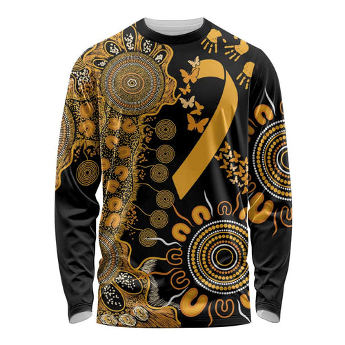Childhood Cancer Awareness Personalised Long Sleeve Shirt Aboriginal Ribbon Dot Painting