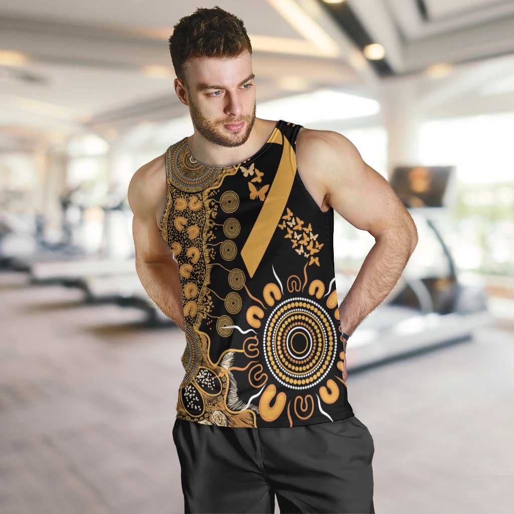 Childhood Cancer Awareness Personalised Men Tank Top Aboriginal Ribbon Dot Painting