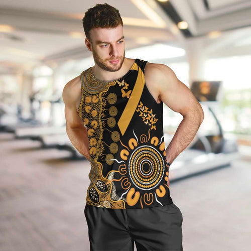 Childhood Cancer Awareness Personalised Men Tank Top Aboriginal Ribbon Dot Painting
