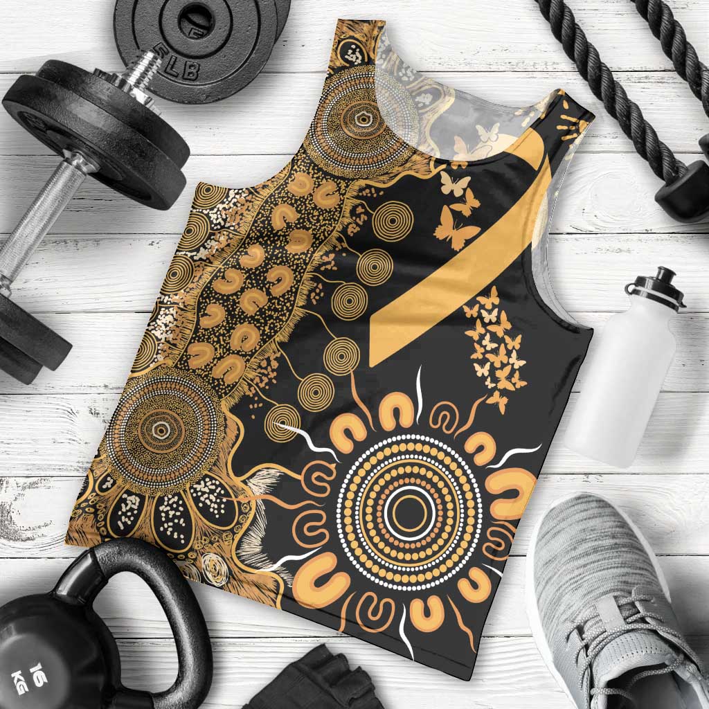 Childhood Cancer Awareness Personalised Men Tank Top Aboriginal Ribbon Dot Painting