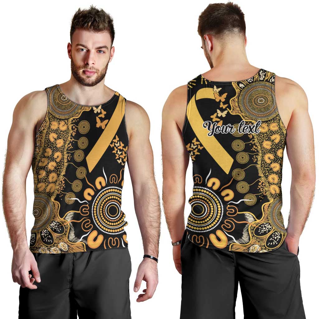 Childhood Cancer Awareness Personalised Men Tank Top Aboriginal Ribbon Dot Painting