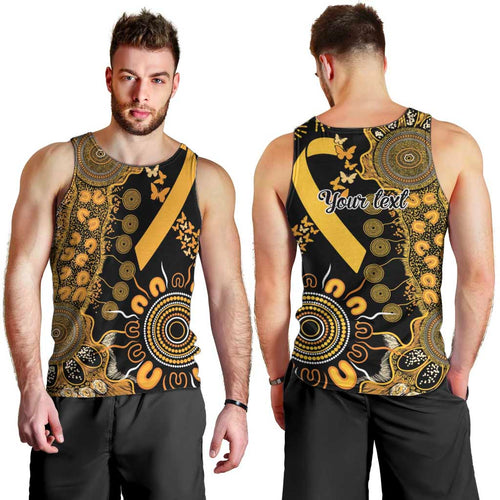 Childhood Cancer Awareness Personalised Men Tank Top Aboriginal Ribbon Dot Painting