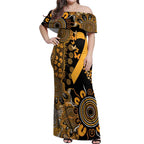 Childhood Cancer Awareness Personalised Off Shoulder Maxi Dress Aboriginal Ribbon Dot Painting