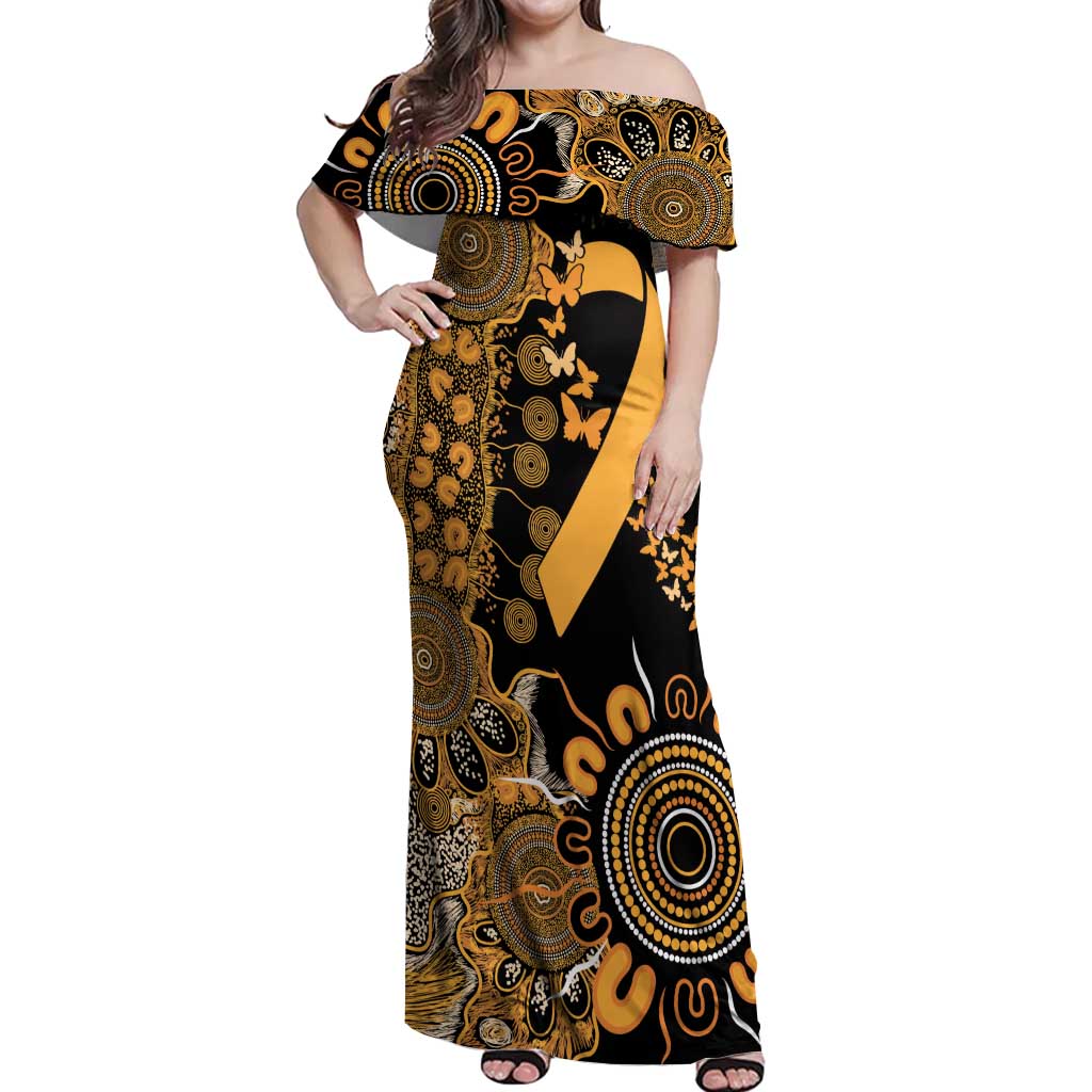 Childhood Cancer Awareness Personalised Off Shoulder Maxi Dress Aboriginal Ribbon Dot Painting