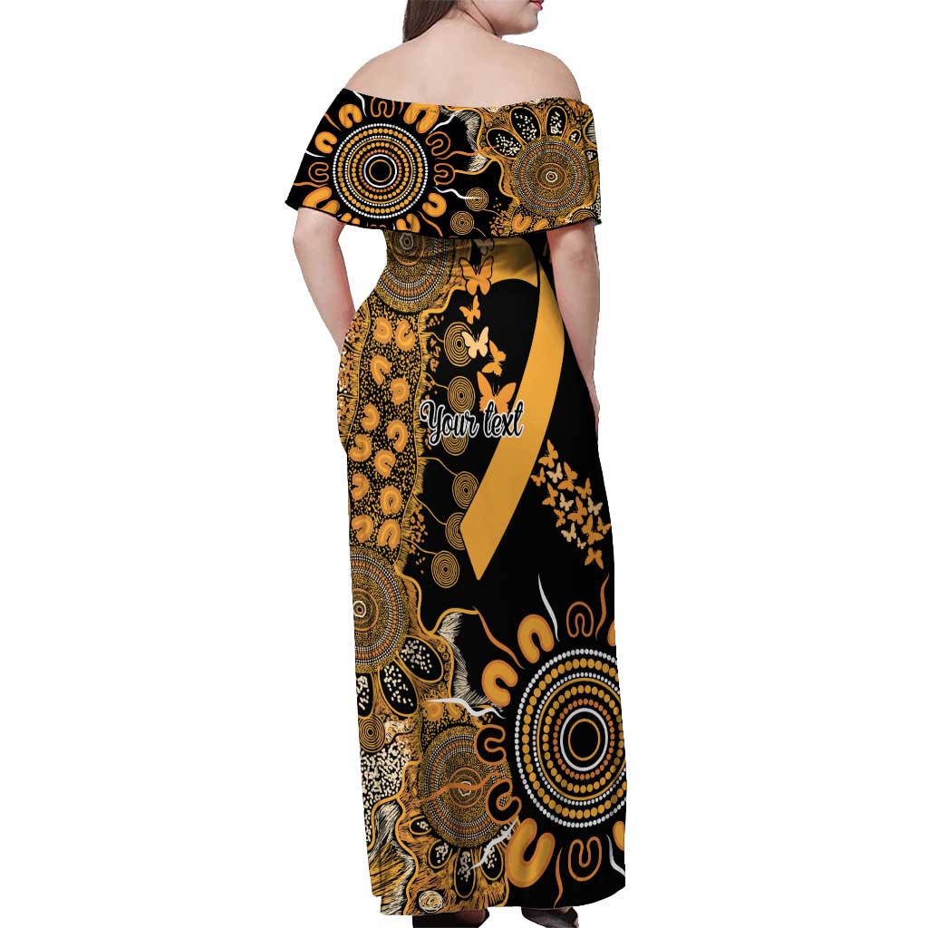 Childhood Cancer Awareness Personalised Off Shoulder Maxi Dress Aboriginal Ribbon Dot Painting
