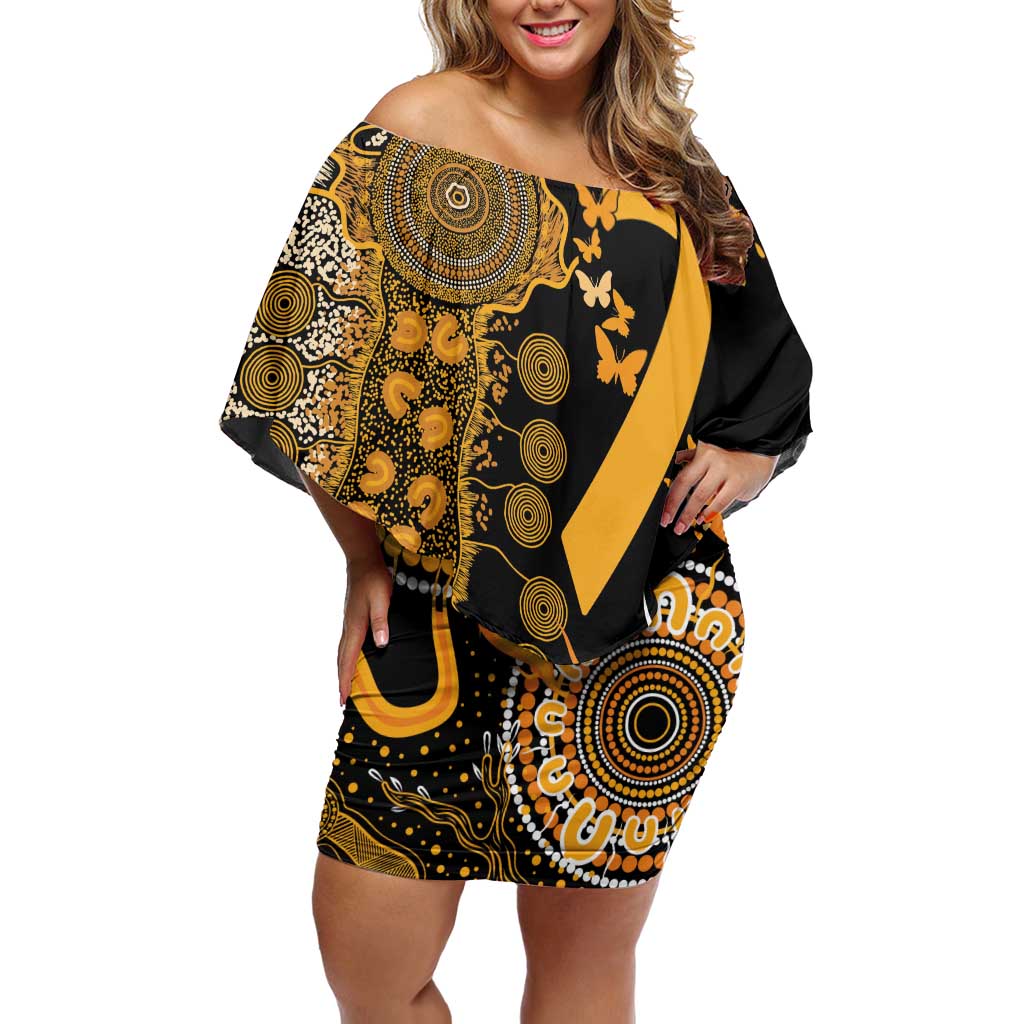 Childhood Cancer Awareness Personalised Off Shoulder Short Dress Aboriginal Ribbon Dot Painting