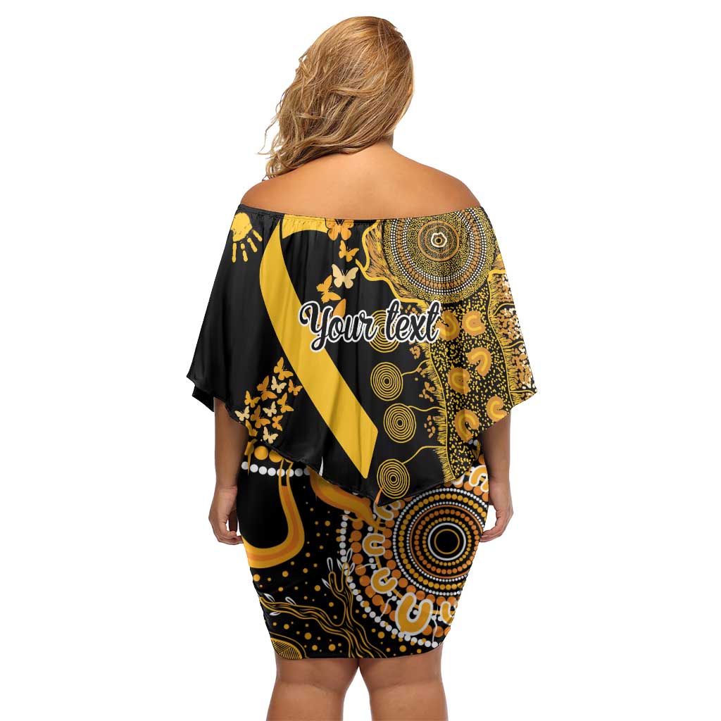 Childhood Cancer Awareness Personalised Off Shoulder Short Dress Aboriginal Ribbon Dot Painting