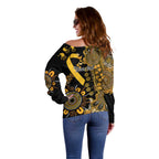 Childhood Cancer Awareness Personalised Off Shoulder Sweater Aboriginal Ribbon Dot Painting