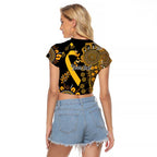 Childhood Cancer Awareness Personalised Raglan Cropped T Shirt Aboriginal Ribbon Dot Painting