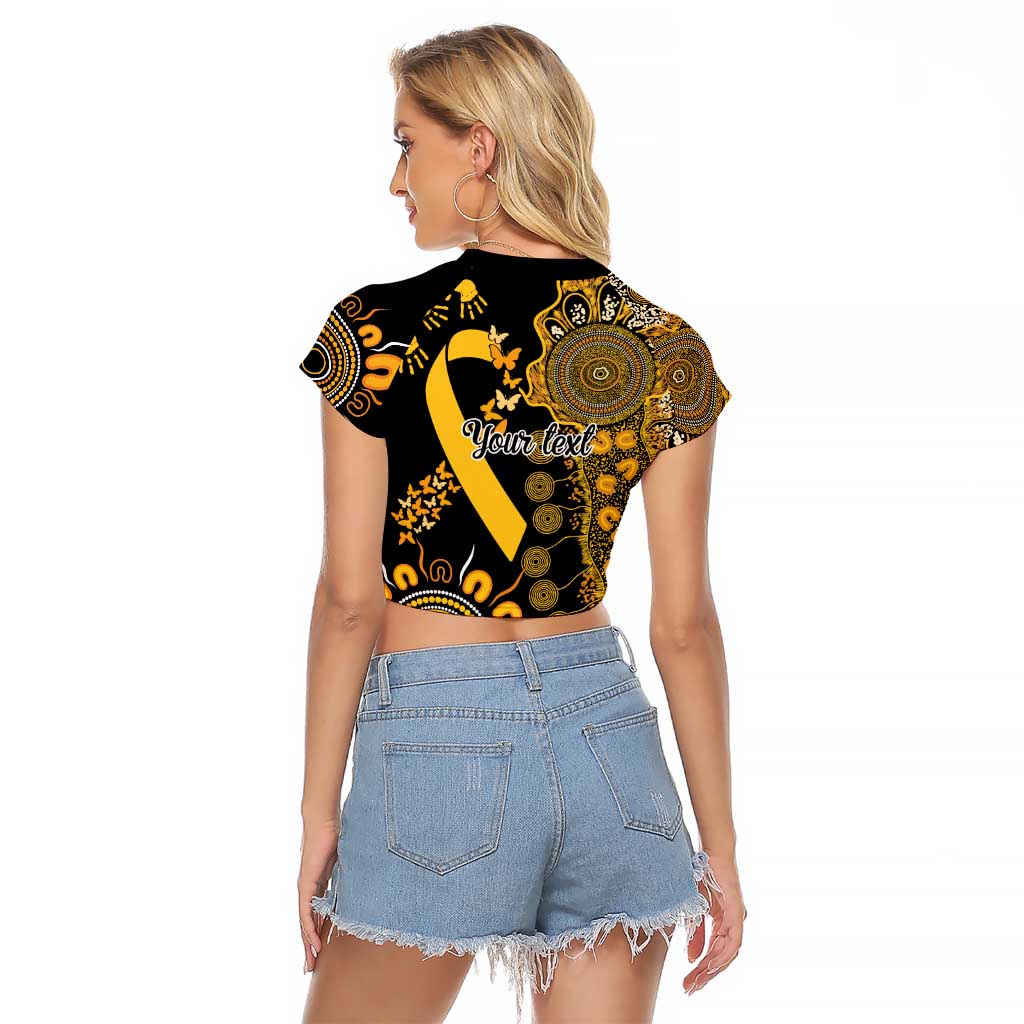Childhood Cancer Awareness Personalised Raglan Cropped T Shirt Aboriginal Ribbon Dot Painting