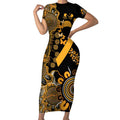 Childhood Cancer Awareness Personalised Short Sleeve Bodycon Dress Aboriginal Ribbon Dot Painting