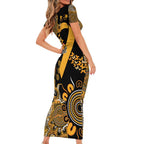 Childhood Cancer Awareness Personalised Short Sleeve Bodycon Dress Aboriginal Ribbon Dot Painting