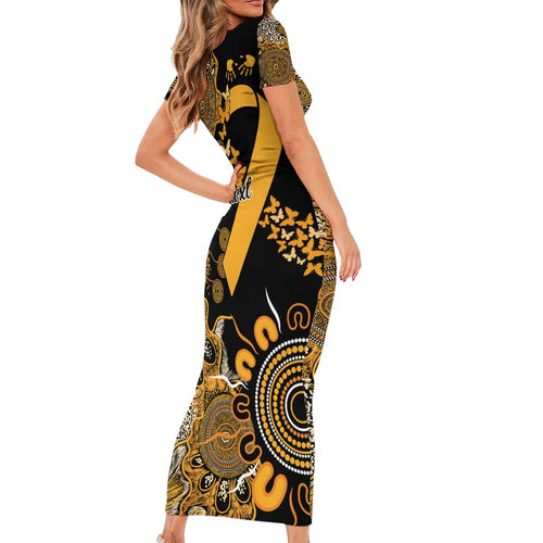 Childhood Cancer Awareness Personalised Short Sleeve Bodycon Dress Aboriginal Ribbon Dot Painting