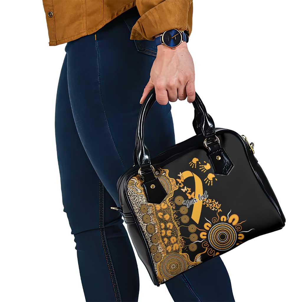 Childhood Cancer Awareness Personalised Shoulder Handbag Aboriginal Ribbon Dot Painting