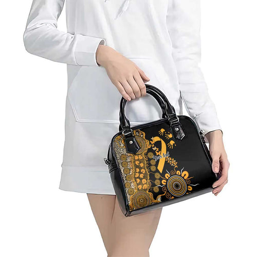Childhood Cancer Awareness Personalised Shoulder Handbag Aboriginal Ribbon Dot Painting