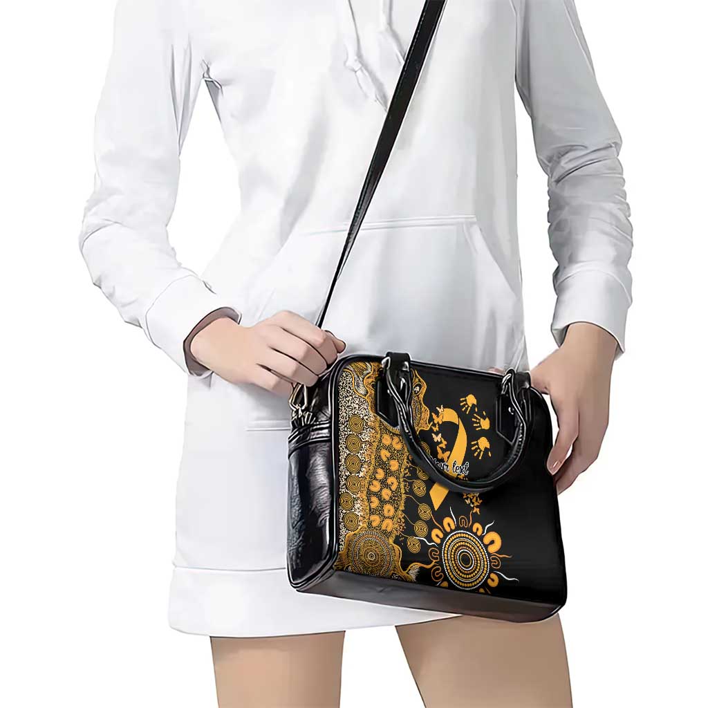 Childhood Cancer Awareness Personalised Shoulder Handbag Aboriginal Ribbon Dot Painting
